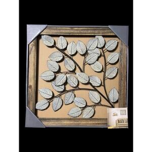 15" × 15" Framed Metal Wall Décor Cream Leaves Modern Rustic Style New in Box